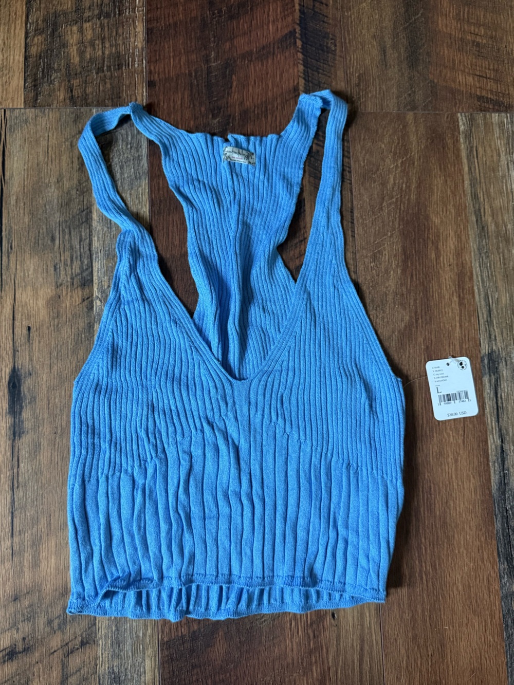 Free People Sky Blue Ribbed V-Neck Racerback Tank